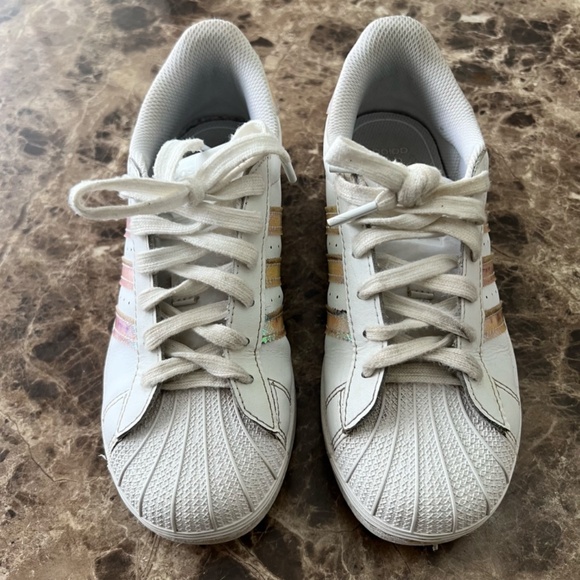 ADIDAS GIRL'S SNEAKERS SHOES WHITE PINK STRIPES SUPERSTAR - Picture 3 of 9